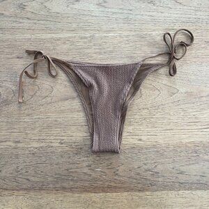Aerie Brown SMALL Women's Textured Fabric String Bikini Swim Bottom NWT E